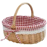 Cabilock Weidenkorb - Korb mit Futter Korbkorb Größe L (Grundfarbe Roter Plaidstoff)