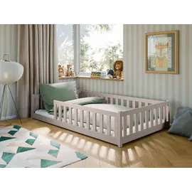 Kids Collective Kinderbett Bodenbett 120x200 cm mit Rausfallschutz & Lattenrost Montessori Bett Bed Gitterbett Kinder Jugendbett Einzelbett | Kaschmir weitere Größen 80x160 | Grau