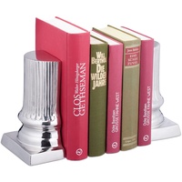 Relaxdays Buchstütze, 2er Set, Säulen Design, für Bücherregal, Bücherhalter HxBxT: 18 x 12,5 x 7 cm, Aluminium, Silber