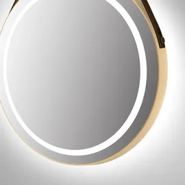 Talos LED Badspiegel Rund CORVIA Shine in matt Gold Ø50 cm - Spiegel rund mit hochwertigem Band in Lederoptik - feuchtraumgeeignet durch Aluminiumrahmen