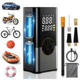 AIBISTAR Fahrradpumpe Akku-Luftpumpe Elektrische Luftpumpe 150PSI 20000RPM Mini Kompressor (Packung, 7-tlg., Mini Kompressor,luftpumpe für fahrrad), 6000 mAh,3-in-1 LED Beleuchtung,Powerbank Funktion schwarz