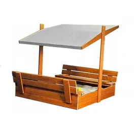QLS Sandkasten aus Holz mit Sitzbank Dach Abdeckung Imprägniert Sandbox Grau 10779 - Grau