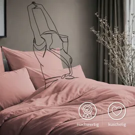 LAVEA Bettwäsche Set Jasmin Rosa 200 x 220 cm + 2 x 80 x 80 cm