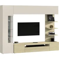 OTTO home Wohnwand OTTO HOME "Wohnwand New Egypt, Anbauwand, Medienwand, Wohnzimmerwand", kaschmir, eiche, B:245cm H:191cm T:40cm, Holzwerkstoff, Kastenmöbel-Sets, Wohnwand, 2 Klappen, 2 Türen, 1 Glastür, Regalaufsatz, B 245 × H 191 cm