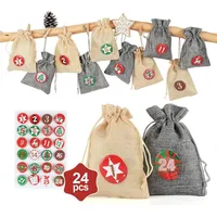 24 Adventskalender zum Befüllen, Adventskalender Stoffbeutel Säckchen mit 1-24 Sackleinen Taschen Jutesäckchen(Beige & Grau) - Grau