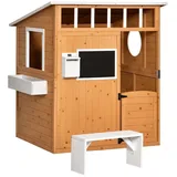 Outsunny Spielhaus für Kinder mit Fenster und Briefkasten Holz Natur