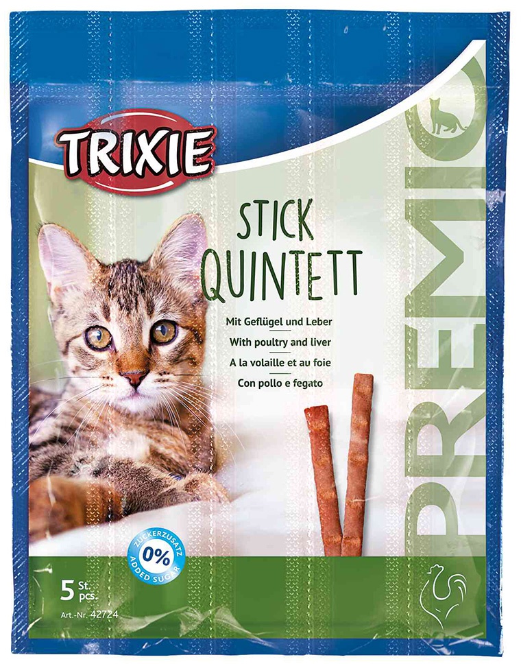 100g Trixie PREMIO Stick Quintett mit Geflügel & Leber Katzensnacks