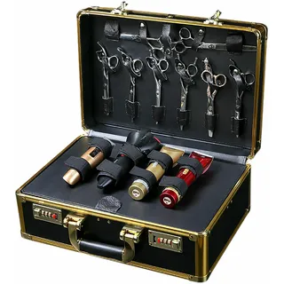 Friseur-Werkzeugkoffer, tragbare Friseur-Aufbewahrungsbox, tragbare Friseur-Box, Haarschneide-Werkzeugkoffer, Friseur-Stylist-Werkzeug-Organisator, tragbare Box mit großer Kapazität. (Gold)