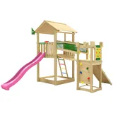 Jungle Gym Spielturm JUNGLE GYM "Fortress", pink (fuchsia), Spieltürme, KinderB:373cm H:318cm T:397cm, Holz, Spielanlage mit 2 Türmen, Brücke und Rutsche mit Wasseranschluss, B:373cm H:318cm T:397cm