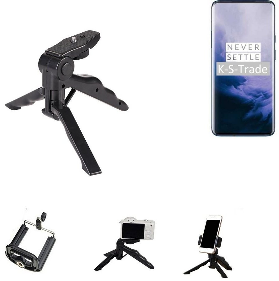 K-S-Trade für OnePlus 7T Pro Smartphone-Halterung, (Stativ Tisch-Ständer Dreibein Handy-Stativ Ständer Mini-Stativ) schwarz