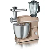 HEINRICHS 3 in 1 Universal Küchenmaschine, Küchengerät 1500W, 6 Geschwindigkeitsstufen, Multifunktionale Knetmaschine mit Fleischwolf, 1.5L Mixerbehälter, XXXL 10L Edelstahlschüssel (Gold)