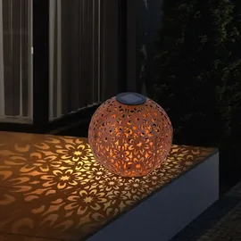 Expo Börse Solarleuchte für Außen Kugel Solar Gartendeko Solarlampe rost Erdspieß, Blumen Dekorstanzungen, Metall, LED warmweiß, D 20 cm, 2er Set