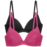 DORINA 2er-Pack Push-Up Plunge BHS WILLA – Bügel-BH, Gepolstert, Verstellbare Träger, Spitze & Microfaser, Damen, Rosa & Schwarz - 85D