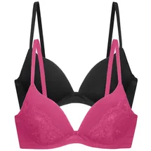 DORINA 2er-Pack Push-Up Plunge BHS WILLA – Bügel-BH, Gepolstert, Verstellbare Träger, Spitze & Microfaser, Damen, Rosa & Schwarz - 85D