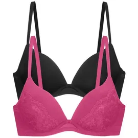 DORINA 2er-Pack Push-Up Plunge BHS WILLA – Bügel-BH, Gepolstert, Verstellbare Träger, Spitze & Microfaser, Damen, Rosa & Schwarz - 85D