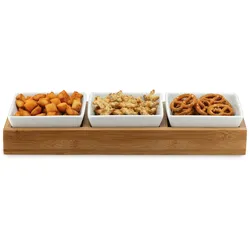 Karl Weis Servierset mit 3 eingelassenen Schalen, Holz/Porzellan