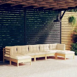 vidaXL Garten-Lounge-Set 7-tlg. creme Kiefernholz