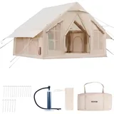 Vevor Aufblasbare Zelte für Camping 3x3x2,3 m, 4–6 Personen, 300D Oxford 4-Jahreszeiten-Glamping-Zelt mit Handpumpe, Ofenanschluss, 2 Türen & 4 Netzfenstern, inkl. Aufbewahrungstasche für Transport