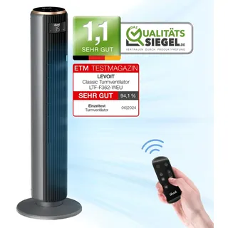 Levoit Turmventilator Tempsense 36 DC, flüsterleise, 15 Stufen, Timer - Grau
