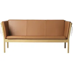 FDB Møbler J149 Sofa 3-Sitzer, eiche natur / leder cognac