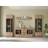 Home Affaire Wohnwand Cantara, Anbauwand, Wohnzimmer-Set, in Eiche Evoke, Weiß oder Kaschmir, (Set, 4-St), enthält zwei Vitrinen, ein Sideboard und ein Wandboard braun 290 cm x 200 cm x 42 cm