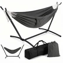 Sekey Hängematte mit Gestell Höhenverstellbare Doppelhängematte bis 200 kg Belastbar mit Tragetasche für Garten, Balkon und Terrasse Indoor & O... - Grau
