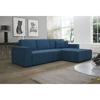 Fun Möbel Ecksofa Schlafsofa Sofa CONOR Stoff Marineblau Ottomane Rechts