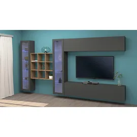Home Affaire Wohnwand HOME AFFAIRE "Maruska", grau (anthrazit, anthrazit), B:350cm H:180cm T:30cm, Holzwerkstoff, Kastenmöbel-Sets, Wohnwand