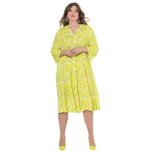 MIAMODA Midikleid Blätter-Muster Braun/Grün 46