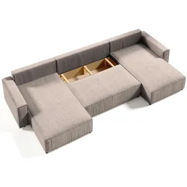 beautysofa Wohnlandschaft, Beige, Textil, 390x70x185 cm Ecke u-förmig, Farbe: Cappucino, Poso 02 - Hellbraun