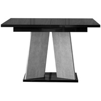 MIRJAN24 Esstisch Mufo, 120/160x90x75 cm, Tischauszug mit Synchronführung, Ausziehbarer Esszimmer Tisch (Farbe: Schwarz Hochglanz / Beton)