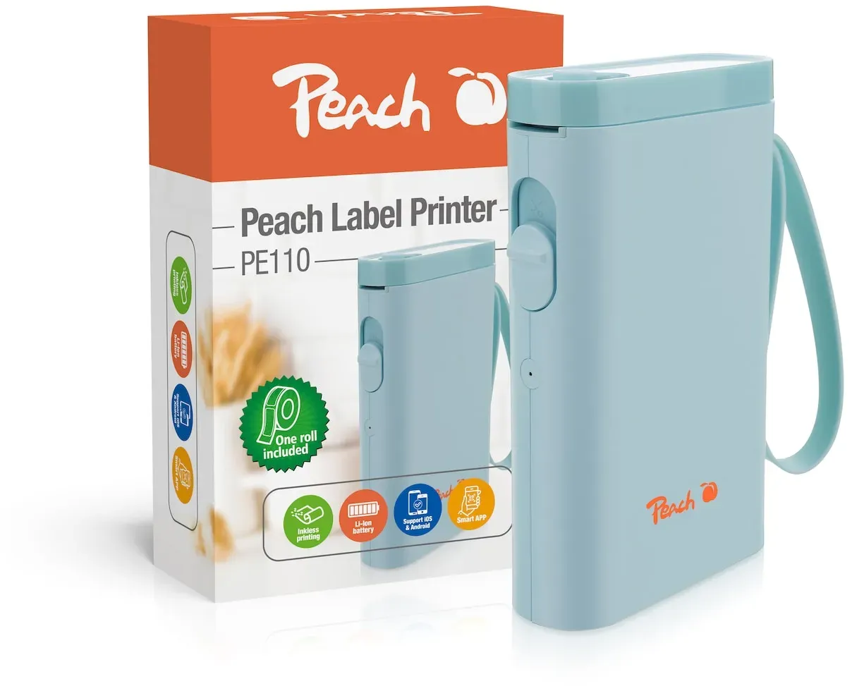 Peach Etikettendrucker   blau   platzsparend und kabellos   überall Ordnung schaffen   PE110-bl