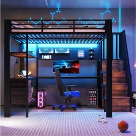Okwish Hochbett Funktionsbett 140 x 200 cm Metall schwarz