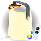 Schwaiger Bluetooth Lautsprecher mit Licht Tischlampe Garten Lampe Outdoor Aussenbereich Speaker tragbar 10W mit 2000 mAh Akku Fernbedienung Ladekabel IP44 RGB LED