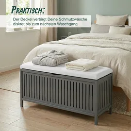 Relaxdays Wäschekorb zum Sitzen, Walnussholz Anthrazit,Weiß