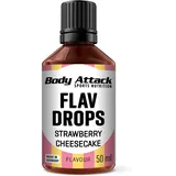 Body Attack Flav Drops®, 50 ml, Strawberry-Cheesecake, Aromatropfen für Lebensmittel, zuckerfreie Flavour Drops ohne Kalorien, vegan & Qualität Made in Germany