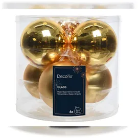 Decoris Kaemingk Weihnachtsbaumkugeln Glas 8 cm 6 Weihnachtskugeln 8cm Christbaumkugeln Goldfarben Ø Aus - 6er Set