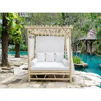 Vente-unique Gartenbett mit Baldachin - Teakholz - Weiß &