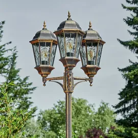 hofstein Außenleuchte Kandelaber in Braun/Gold 3-armig, - Gold/Transparent