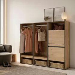 SKRAUT HOME Offener Schrank, Kleiderbügel mit Einlegeböden, 180x35x145 cm, Schlafzimmer, Kleidung, Schuhe, Moderner Stil, Eiche - 436_4