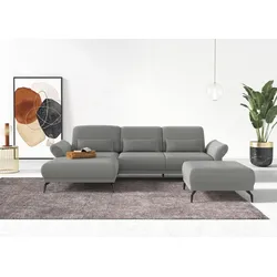 Ecksofa INOSIGN "Coco L-Form", silber, B:284cm H:88cm T:196cm, 100% Polyester, Sofas, Sitztiefen-, Arm- und Kopfteilverstellung, Cord-Bezug, Fußhöhe 15 cm