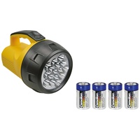 Perel Kraftvolle LED-Taschenlampe, 16 helle weiße LEDs, für Innen- und Außenbereich, inklusive Batterien