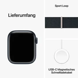 Apple Watch Series 9 GPS + Cellular 41 mm Aluminiumgehäuse mitternacht, Sport Loop mitternacht One Size