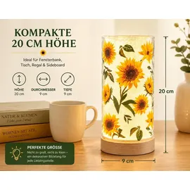 Formano LED Deko Licht Sonnenblumen Stimmungslicht Glaszylinder 20 cm Holzsockel - Bunt