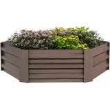 Outsunny Hochbeet aus Stahl, sechseckiger Blumenkasten mit offenem Boden, Pflanzkasten mit Holzoptik, Gemüsebeet für Balkon, Garten, Dunkelbraun, 113 x 98 x 30 cm