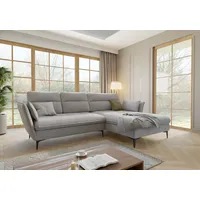 s-style möbel Ecksofa Egon mit Schlaffunktion und Bettkasten aus Hellgrau Samt-Stoff mit hohen schwarzen Metallfüßen, B/T/H: 260 cm/ 168 cm / 91 cm, Ottomane - Grau