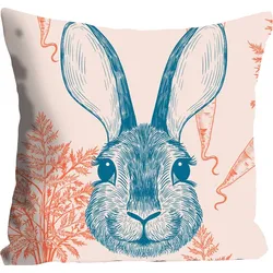 Dekokissen QUEENCE "Putu", orange (orange, blau, bedruckt), B:40cm L:40cm, Polyester, Dekokissen_Sitzkissen_Kissenhüllen, mit einem freundlichen Häschen