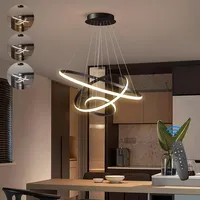 KSIBNW 3 Ringen Moderne LED Hängelampe Esstisch,45W LED Hängeleuchte & Pendelleuchten Höhenverstellbar für Esszimmer Wohnzimmer,Dimmbar Hängeleuchte Aluminium Mit Fernbedienung,3000K-6500K,Schwarz