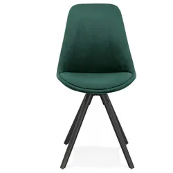 Vintage Samt Stuhl  Retro Esszimmer Sessel Tannengrün  Polsterstuhl mit Holzbeinen Schwarz  Designer Esszimmerstuhl Holz  Kadima Design