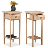 Relaxdays Telefontisch, 2er Set, Holz, HxBxT: 60 x 25 x 25 cm, Beistelltisch mit Schublade, für Flur & Wohnzimmer, Natur